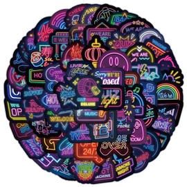 200PCS Cool Neon Stickers, Small Size Neon Light Style Stickers Packs for Bag, Skateboard, Laptop, Computer, Guitar, Vinyl Waterproof Trendy Graffiti Decals for Teens, Adults