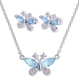 LuckyLy Set de Joyería para Mujer Mariposas con Baño de Plata, Cristal y Zirconia Cúbica, Juego de Collar y Aretes Mujer – Accesorios Ideales como Regalos para Mujer Cumpleaños y Regalos para Mamá, Modelo Gina