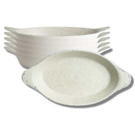 Steelite International 7194TM079 Melamine Oval Eared Serving Dish, Heavy Duty Unbreakable Hotel, Pompeii Stone 11.5x6.6x2.7, 27 Oz., Textured, Food Plate Platter, 6 Set, Cream