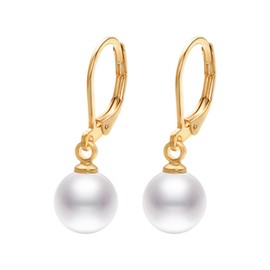Vissen Gold White Pearl Drop Earrings for Women Leverback Dangling Pearl Earrings Trendy Gold Plated Jewelry