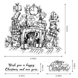 Christmas Gifts in The House Clear Stamps for Card Making Scrapbooking Crafting DIY Decorations, Winter Background Transparent Silicone Seal Stamps for Embossing Album Crafts