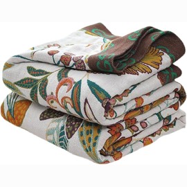 VANJOROY Boho Large Throw Blanket,100% Pure Organic Cotton Soft Sofa Bed Throw-Floral Farmhouse Decor Blanket,Reversible Bohemian Throw for Bed,Sofa,Quilt and Gift,91" x 98"-BeigeWhite and Green