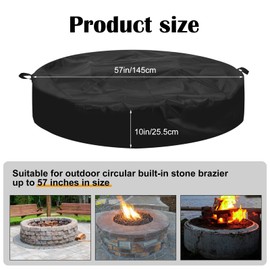 Outdoor Fire Pit Cover Round for In Ground Firepit, 57 Inch Patio Built in Fire Pit Cover Heavy Duty Gas Fire Pit Table Cover Oxford Cloth Rain Snow and Wind Protection Cover