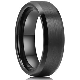 King Will 7mm Men's Black Wedding Ring - Brushed Matte Surface, Beveled Polished Edge, Comfort Fit Size 12