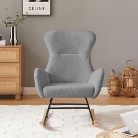 oaaktu Nursery Rocking Chair,Upholstered Glider Rocker with High Backrest for Living Rooms, Bedrooms, Offices (Grey Teddy)