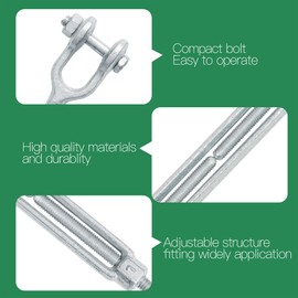 Jamiikury 3/8" Jaw Jaw Turnbuckle Galvanized Jaw and Jaw Turnbuckle, Jaw Jaw Closed Body Marine Turnbuckle Jaw, 3000lbs Working Load Limit, Durable for Wire Rope Cable (3/8" x 6", 2 Pcs)