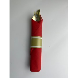 Pre Rolled Gold Plastic Silverware with Red Napkins, 100Pack Gold Rolled Cutlery with Red Dinner Napkins, Heavy Duty Gold Plastic Silverware, Rolled Cutlery with Christmas Napkins for Christmas Party