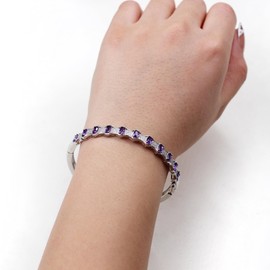 Uloveido Natural Amethyst 925 Sterling Silver Bangle for Women | February Birthstone Jewellery | Micro-Pavé Gemstone Bracelet with 11 Gemstones | Inner Diameter 5.21 cm 15 Grams with Luxury Box