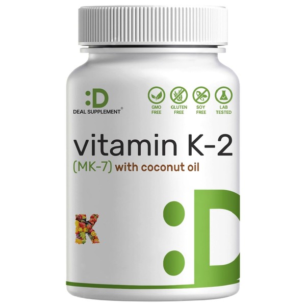 Vitamin K2 MK-7, Infused with Virgin Coconut Oil Softgels | Premium Menaquinone-7 Form, Easily Absorbed Vitamin K Supplement – Bone, Joint, & Immune Support – Non-GMO