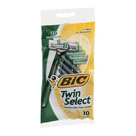 Bic Twin Select, Sensitive Skin, Disposable Shaver for Men, Pack of 12 (10 Razors Per Pack)