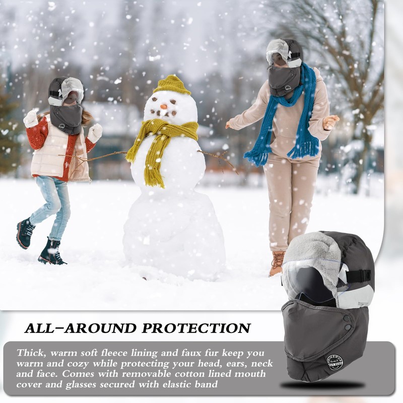 CZAYEFNH Winter Windproof Full Cover Outdoor Riding Mask with Glasses，Grey