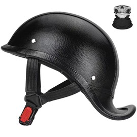QUICKOOL Retro Leather Motorcycle Half Helmet for Adults Men Women,Baseball Cap Helmets DOT Approved, Vintage Handmade Half Face Helmets for Cruiser Chopper Scooter Cafe Racer (Black,L)