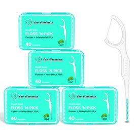 Dr. Emma Dental Floss Picks Tooth Flosser for Adults Teeth Cleaning Interdental Picks Mint Flavor Toothpick Stick Soft On Gum & Teeth, 160 Count