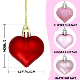 36PCS Valentine's Day Heart Ornaments for Valentine Tree, Hanging Valentine Ornaments for Valentine Decorations Included Pink White Red Heart Ornament