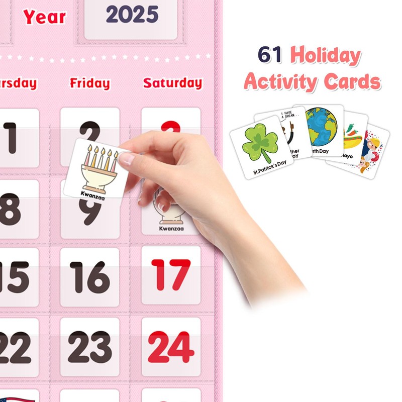 Pink Educational Calendar & Weather Pocket Chart Set for Kids