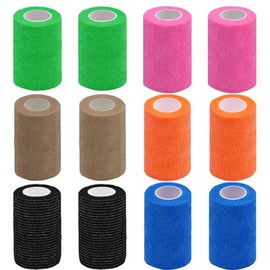 12 Pack Self Adhesive Bandage Wrap,3" X 5 Yards Multi-Colored Elastic Cohesive Bandage for Sports,Wrist,Ankle,Vet Wrap,Grip Tape