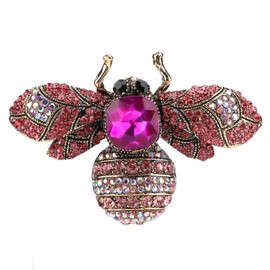 Brooch Jewellery, Retro Bee Shape Brooch Animal Fashion Shell Pearl Brooch Pin Fashionable Gifts Women's Brooches Pin Alloy Attractive Decorative Rhinestone Pin Ornament for Coat Suit (Rose Red),