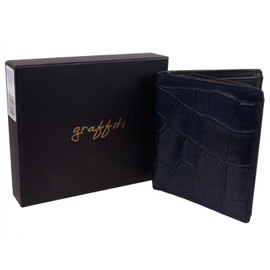 Golunski Leather Mens Navy Croc Tri Fold Wallet Graffiti Range