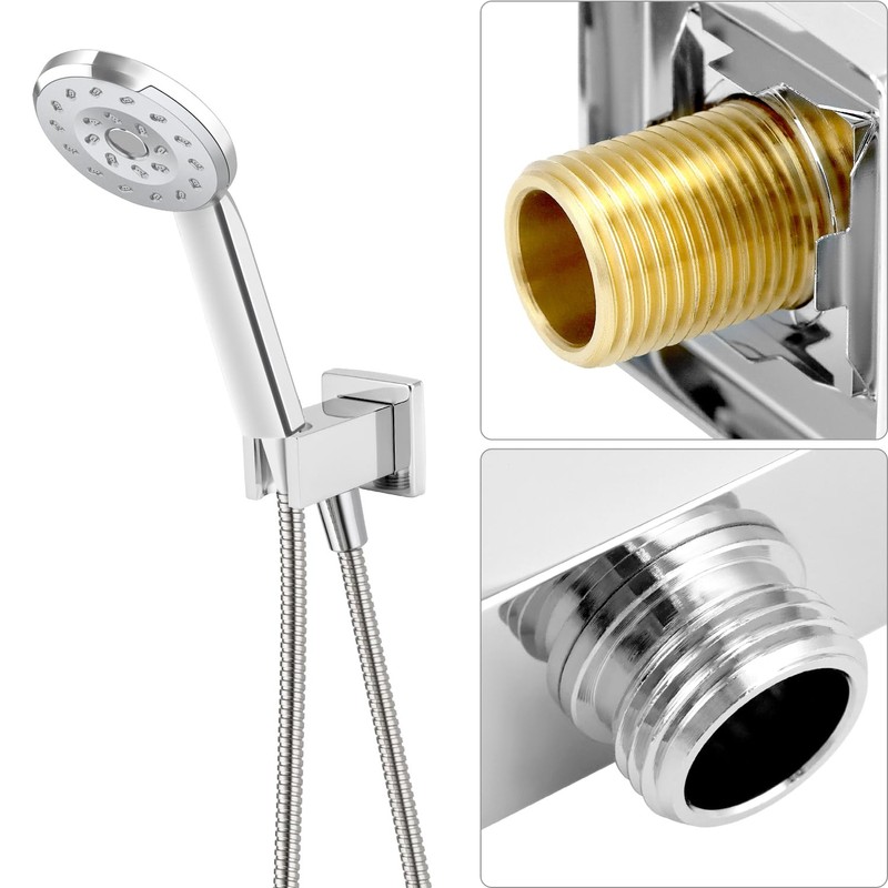 QWORK® Chrome hose connection with hand shower holder, brass G1/2