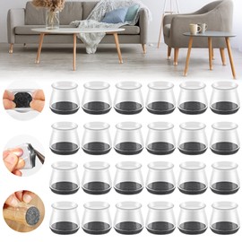 24PCS Upgraded Silicone Chair Leg Floor Protectors for Hardwood Floors, Furniture Sliders for Chair Legs, Felt Bottom Furniture Pads, Anti-Slip Round&Square Cap Covers to Scratch and Reduce Noise