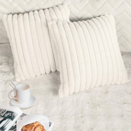 2 Pack 18x18 Pillow Cover Velvet Pillow Covers, Faux Fur Square Throw Pillow Covers for Living Room Decorations Throw Pillow Case, Throw Pillow Cover Cushion Cover for Sofa Bedroom Car, Ice Cream