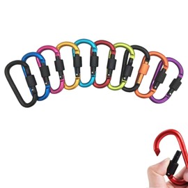 10 Pack D Shape Locking Carabiners,Heavy Duty Aluminum Screw Gate Clips for Keys, Outdoor Gear, Camping & Hiking, Lightweight D-Ring Carabiner Keychains