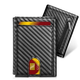 UNOSEKS Men's Slim Wallet with Coin Compartment, Credit Card Holder for 4 Cards, Men's Wallets with RFID Protection, Mini Wallet Men's Bifold (Carbon Fibre), Carbon fibre, Minimal