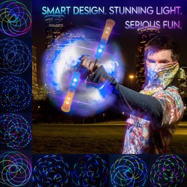 UltraPoi HelixPoi Pro Set – Rechargeable LED Poi w/ 50+ Color Modes – Spinning Light Flow Toys w/Non-LED Knob Handles, Soft Cases & Adjustable Leashes – Visual Poi for Rave, Parties & Performance