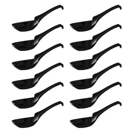 Thunder Group 7100BK Astragalus Soup Spoons, 6.2 inches (15.8 cm), Set of 12, Hook, Curry, Ramen, Fried Rice, Melamine Tableware, Dishwasher Safe, Crack-Resistant, Commercial Use, Black