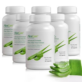 AloeCure Organic Aloe Vera Capsules, 130,000mg Inner Aloe Leaf Equivelant per Serving, Support Gut Health & Digestive Comfort, Stomach Acid Buffer, Natural Immune Supplement, Aloin Free, 60 Capsules