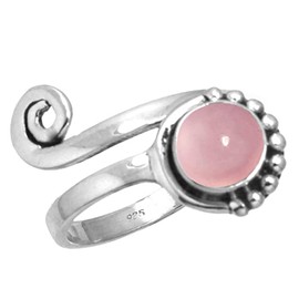 Jeweloporium 925 Silver Toe Ring for Women Pink Rose Quartz Gemstone Fashion Adjustable Toe Ring Boho Feet Body Jewelry