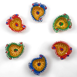 Earthen Diya Handmade Clay Terracotta Diwali Diya Oil Lamps for Pooja Deepak Decoration Rangoli Diva Deepam Decorative Lighting Accessories Traditional Indian Festival Décor (Circle Shape - Set of 6)