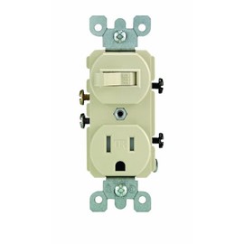 Leviton T5225-I Combination, 15 Amp, 120 Volt AC Toggle Switch, and 15 Amp, 125 Volt 5-15R Tamper Resistant Receptacle, Grounding, Ivory