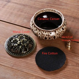 LAMDAWN Ceramic Incense Burner with Incense Stick Holder + Insulation use for Stick or Coil Incense, Sage Cones and Frankincense (Fambe Gray)