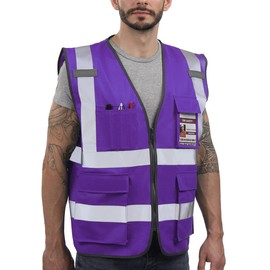 Dib Safety Reflective Vest High Visibility with Pockets and Zipper, Purple XS