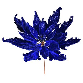 Vickerman 16" x 22" Midnight Blue Velvet Sequin Poinsettia Artificial Christmas Pick