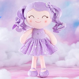 Gloveleya Doll First Baby Doll Plush Baby Doll Baby Dolls Soft Doll Baby Girl Gifts Curly Hair Purple Dress 12inches