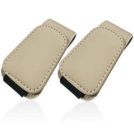 EldHus Sunglass Holder for Car Visor - Magnetic Car Glasses Holder Clip, Leather Eyeglass Holder for Car, Universal Vehicle Sunglasses Hanger Eyeglasses Mount, 2 Pack Beige