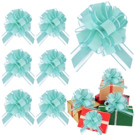RIBBOOO 6pcs 7 Inch Pull Bows Teal Blue Gift Wrap Bows for Gift Wrapping Ribbon Pull Gift Bows for Gift Basket Flower Wrapping Baby Shower Christmas Valentine's Day Birthday Party Decorations