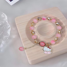 Cute Ice Crystal Cartoon Bracelet, 8mm Transparent Crystal Beads with Fun Animal Charms, Adjustable Elastic String, Cute Jewelry Gift for Girls, Birthday, Party Favors, Friendship Gifts