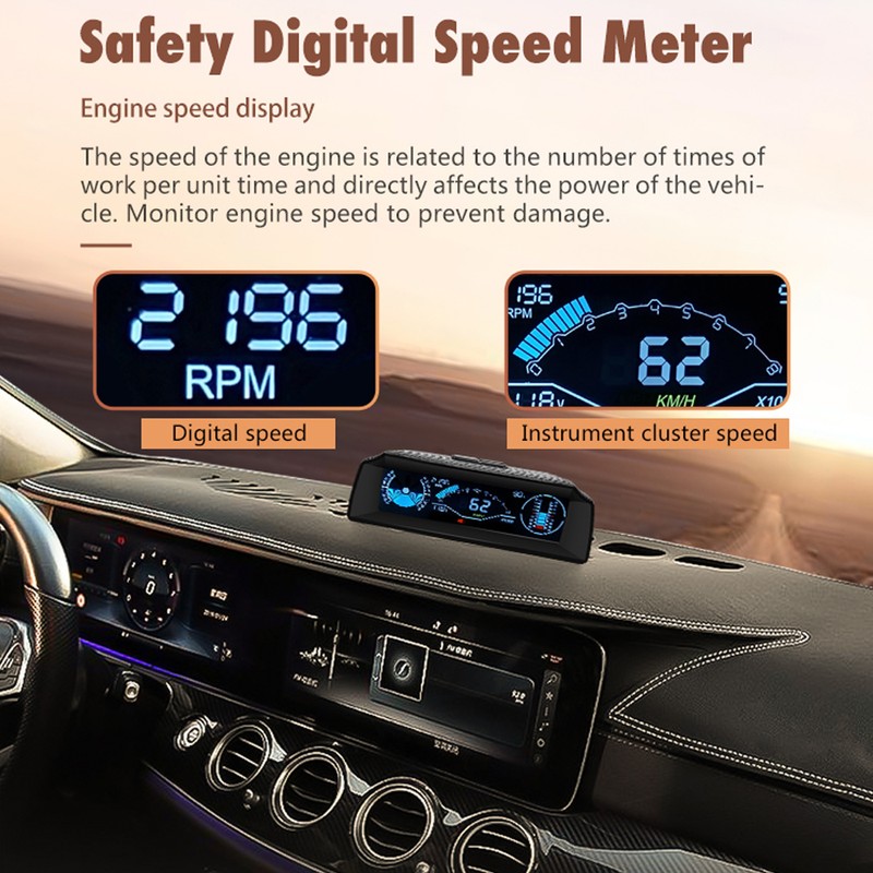 Car Headup Display LCD Digital Speedometer Multifunctional Inclinometer Angle Slope