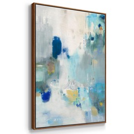 Renditions Gallery Canvas Wall Art Walnut Floating Frame Paintings Rustic Blue White Brush Strokes Abstract Wall Hanging Artwork Prints for Office Hotel Bedroom Decorations - 25"x37" LT541