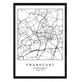 Nacnic Minimalist City Plans Poster Geometric Style Wall Decoration Picture of Frankfurt Various German City Maps, Plans and Travel Pictures without Frame Size A4