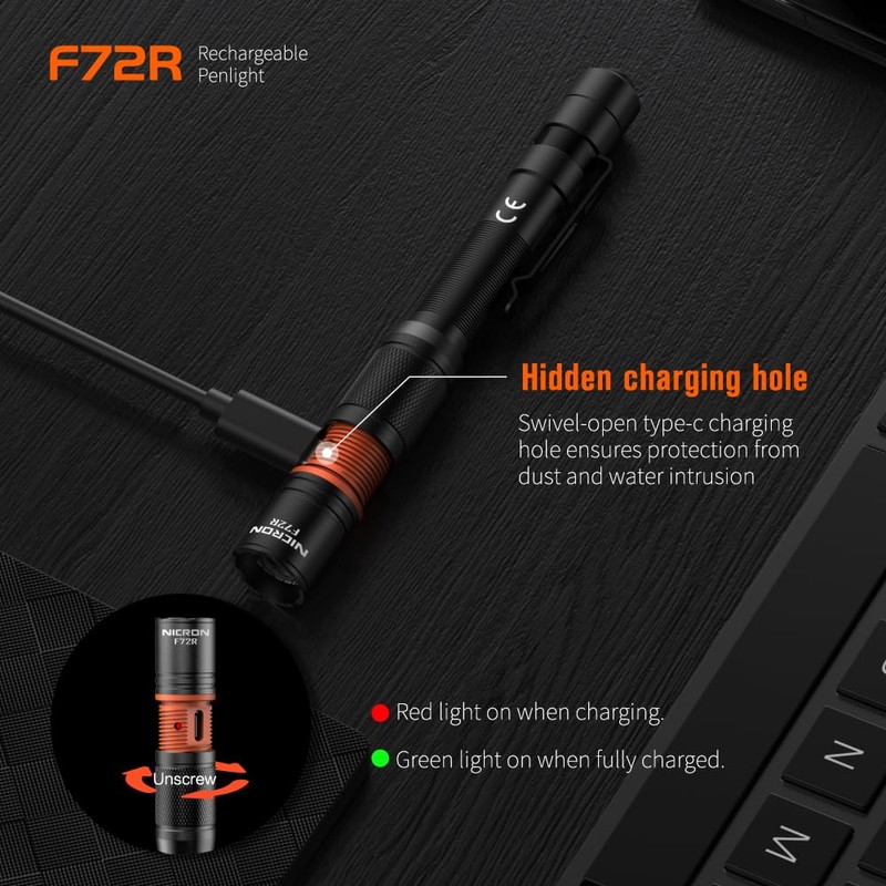 NICRON F72R Pen Light, Pocket Flashlight with Clip,5 Modes 450