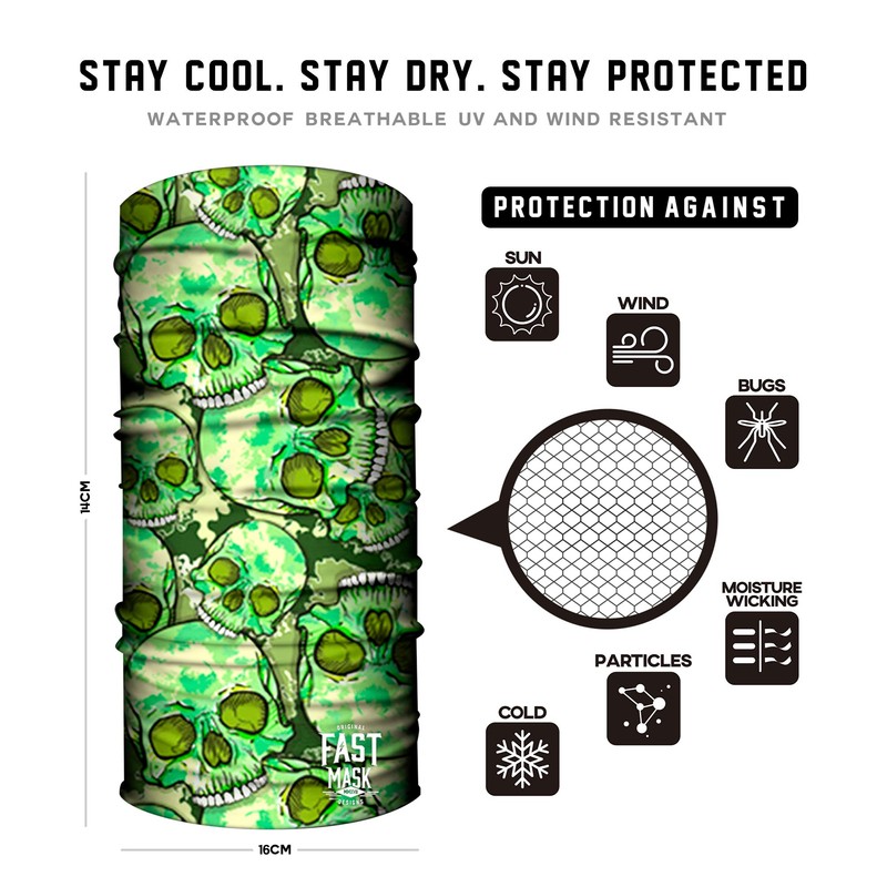 Fast Mask Tubular Face Mask, Tubular Bandana Green Skulls Design,