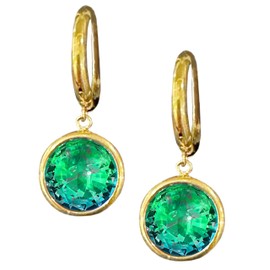 Aurora Crystal Jewelry Eclipse 9mm Hoop Earrings (Gold Stainless Green)