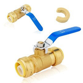 (Pack of 2) Seelink 3/4 Inch Push-Fit Ball Valve with Disconnect Clip Tools, Brass Shut Off Valve for Pex CPVC and Copper Pipe Connection, Blue