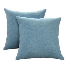 JUMUU Pack of 2 Cotton-Linen Decorative Throw Pillow Covers,Classical Square Solid Color Pillow Cases,16x16 inches Cushion Covers for Sofa Couch Bed&Car (Blue, 16x16 inches)