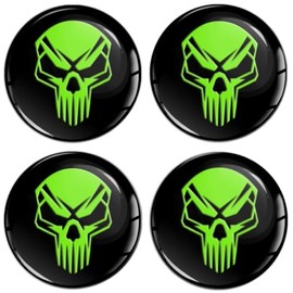 SkinoEu 4 x 55 mm Sticker for Hub Caps Hub Caps Hub Caps Wheel Hub Cover Wheel Sticker Black Green Skull A 455