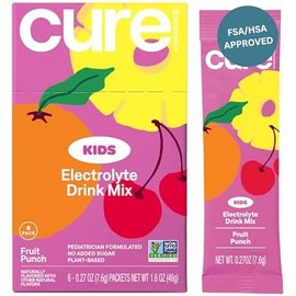 Cure Hydration- Mezcla de bebidas electrolíticas para niños  Rehidratación formulada por pediatra a base de plantas  Sin azúcar agregada, N